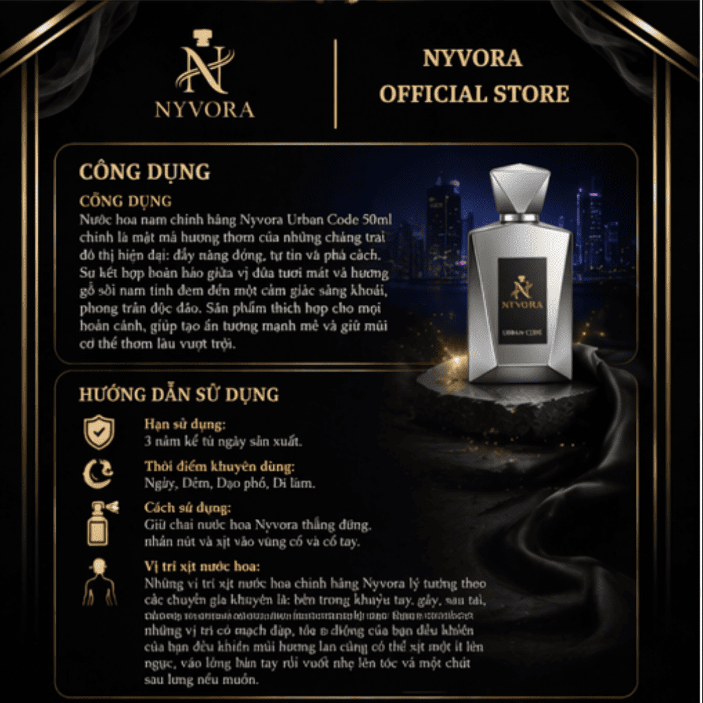 NƯỚC HOA NAM NYVORA URBAN CODE - 50ml - Ảnh 3