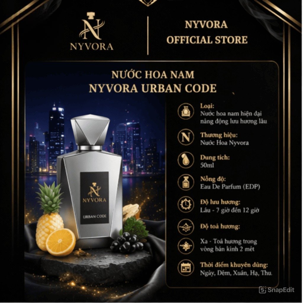 NƯỚC HOA NAM NYVORA URBAN CODE - 50ml - Ảnh 5